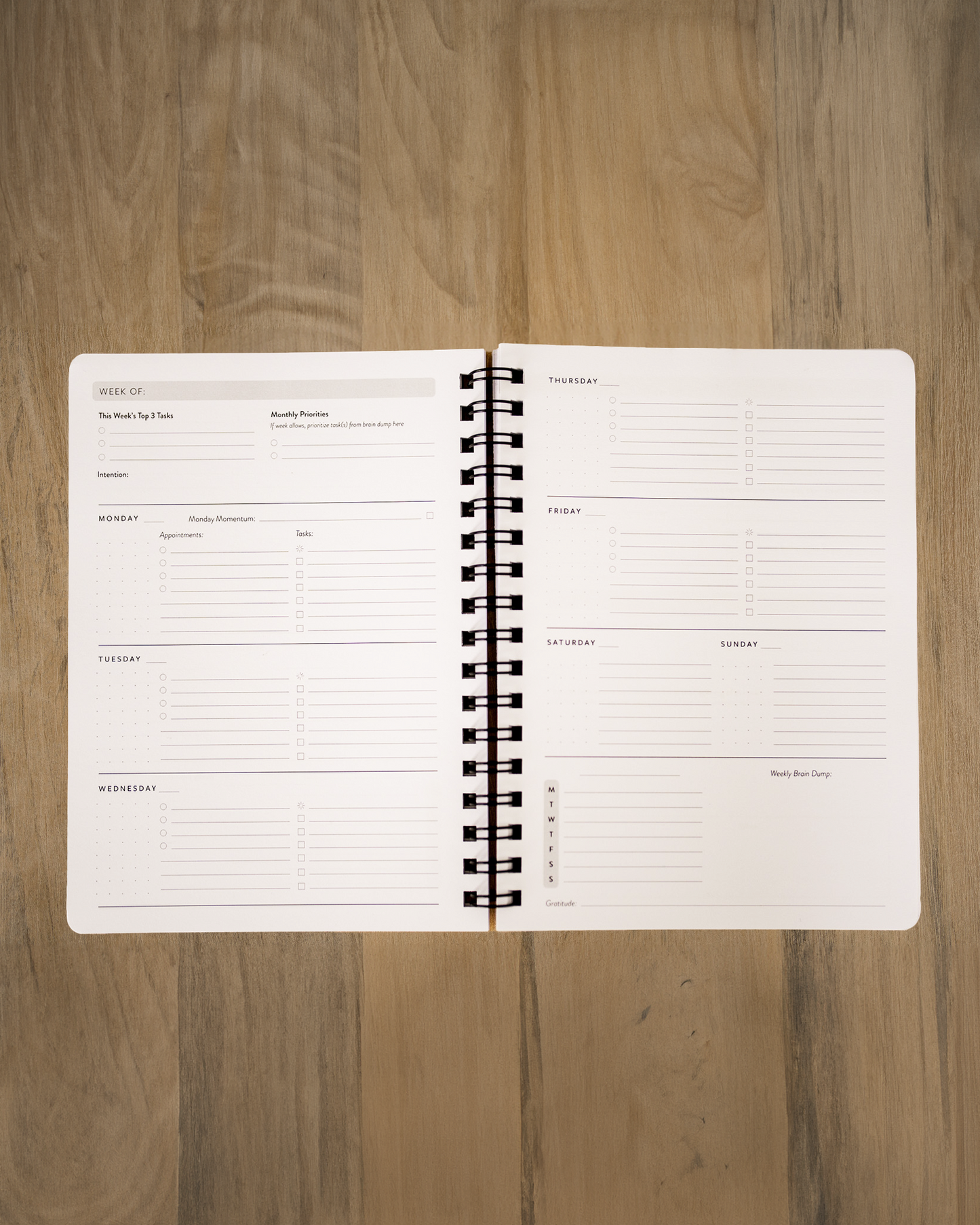 12-month Undated Planner, Tabs and Bookmark