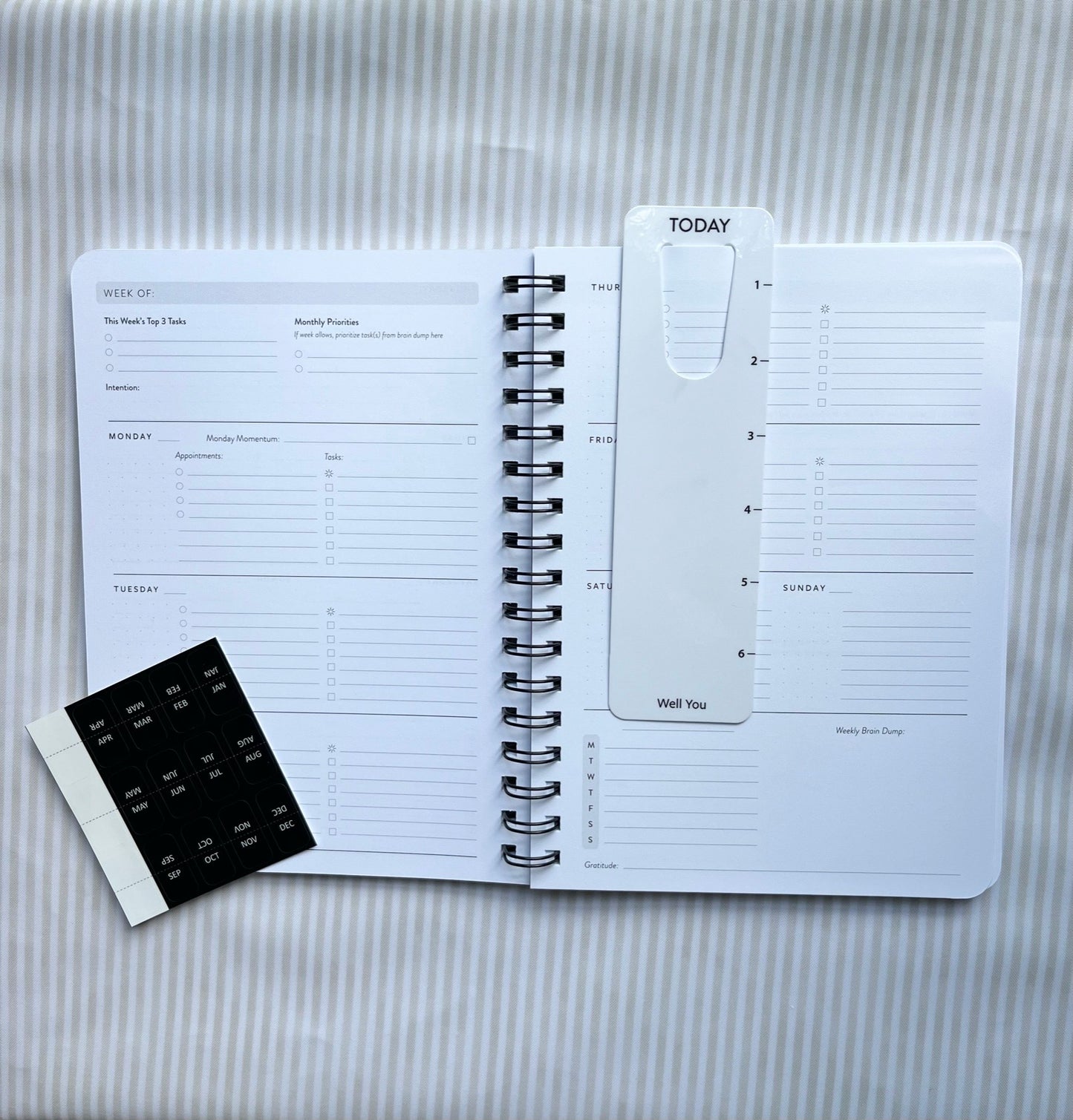12-month Undated Planner, Tabs and Bookmark